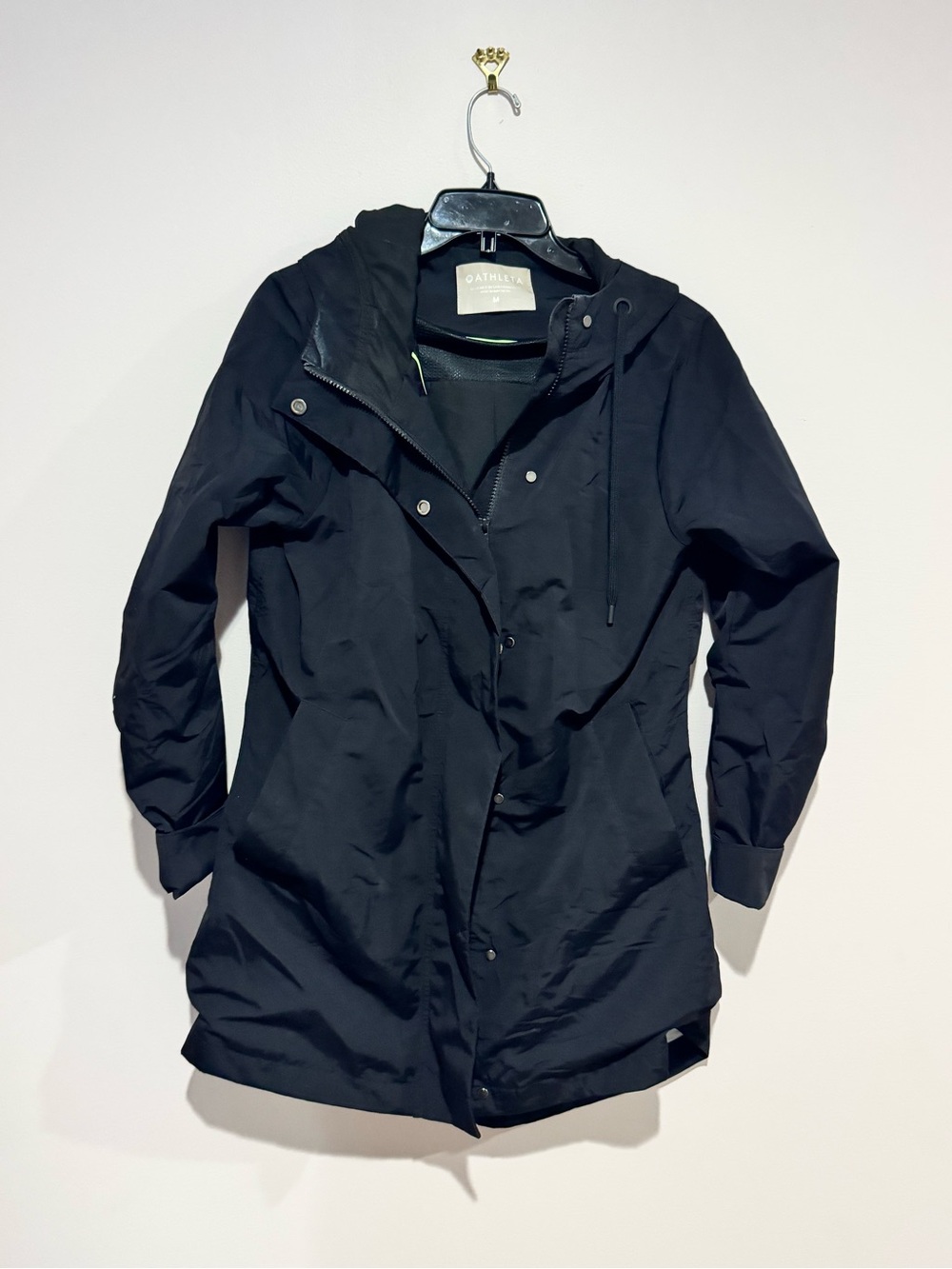 Athleta Black Doided Rain Coat Sz Medium